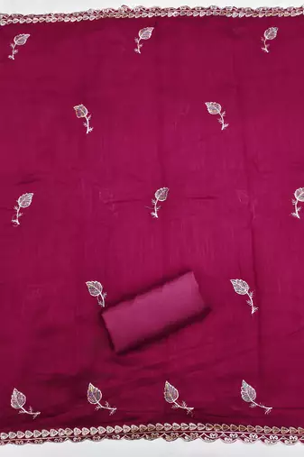  magenta embroidery vichitra cotton dress material