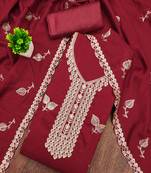 Women's maroon embroidery vichitra cotton dress material