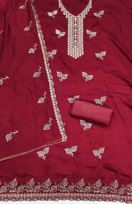  maroon embroidery vichitra cotton dress material 2