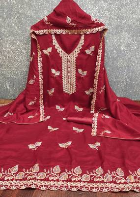  maroon embroidery vichitra cotton dress material 3