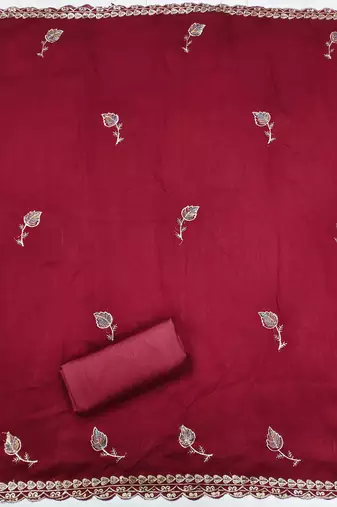  maroon embroidery vichitra cotton dress material