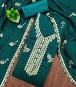 Women's green embroidery vichitra cotton dress material