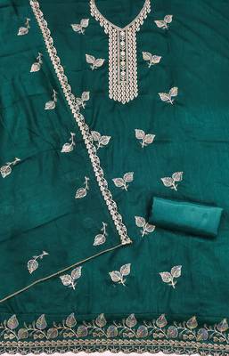  green embroidery vichitra cotton dress material 2