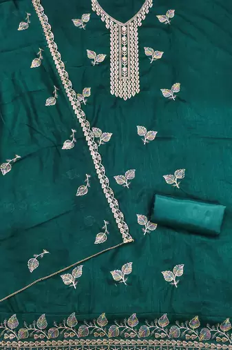  green embroidery vichitra cotton dress material