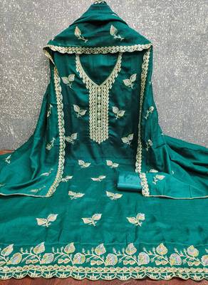  green embroidery vichitra cotton dress material 3
