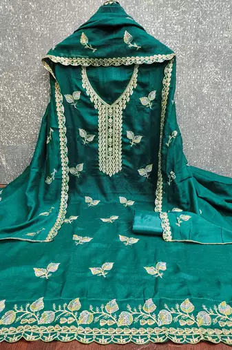  green embroidery vichitra cotton dress material
