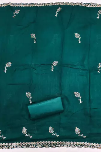  green embroidery vichitra cotton dress material