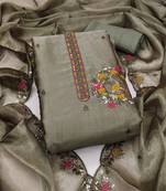 Women's green embrodiery barbari silk dress material