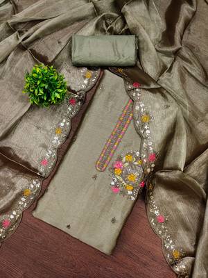  green embrodiery barbari silk dress material 3