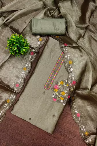  green embrodiery barbari silk dress material