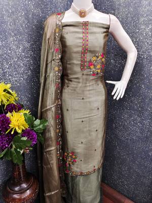  green embrodiery barbari silk dress material 4