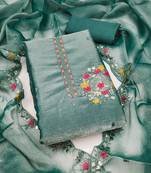 Women's sea green embrodiery barbari silk dress material