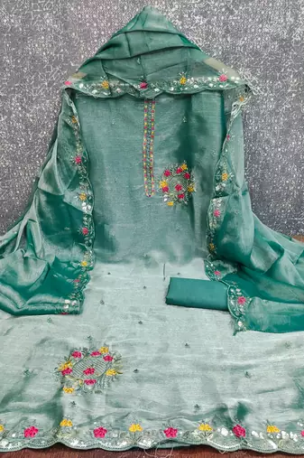  sea green embrodiery barbari silk dress material
