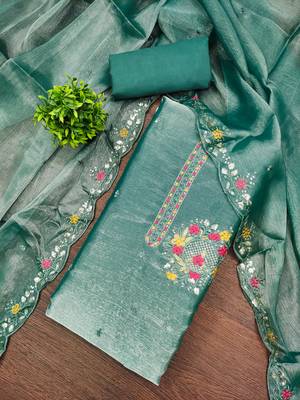  sea green embrodiery barbari silk dress material 3