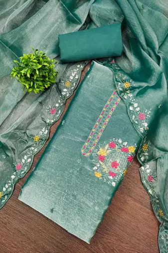  sea green embrodiery barbari silk dress material