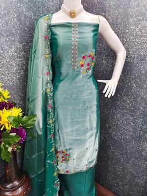  sea green embrodiery barbari silk dress material 4