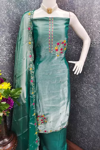  sea green embrodiery barbari silk dress material