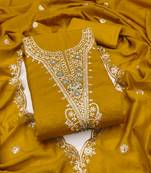 Women's mustard embrodiery silk dress material
