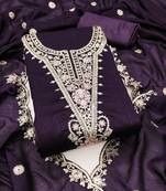 Women's purple embrodiery silk dress material