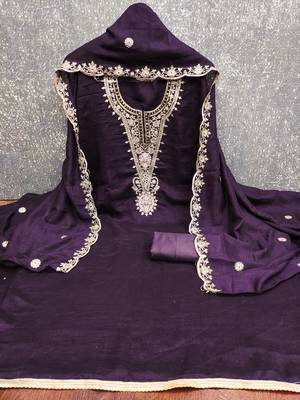  purple embrodiery silk dress material 2