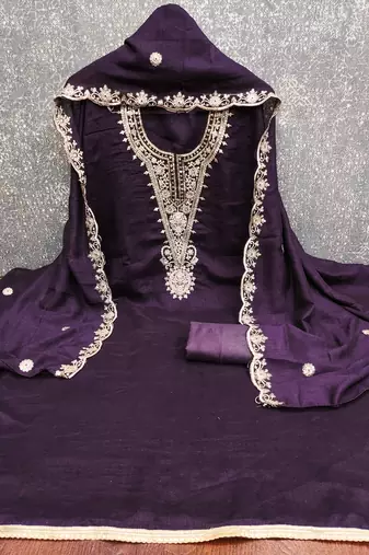  purple embrodiery silk dress material