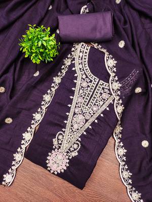  purple embrodiery silk dress material 3