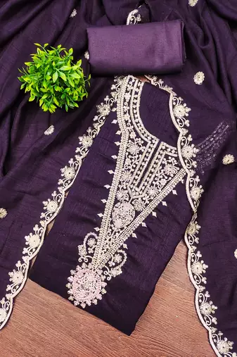  purple embrodiery silk dress material