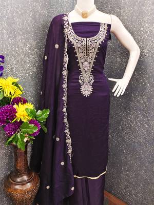  purple embrodiery silk dress material 4