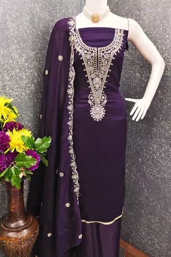  purple embrodiery silk dress material