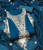 Women's teal blue embrodiery silk dress material