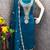 Women's teal blue embrodiery silk dress material