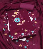 Women's maroon embrodiery silk dress material