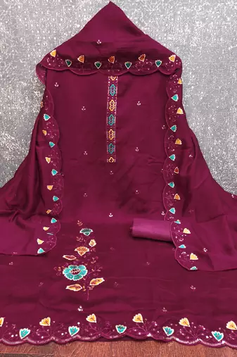  maroon embrodiery silk dress material