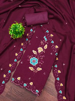  maroon embrodiery silk dress material 3