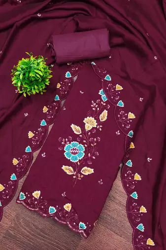  maroon embrodiery silk dress material