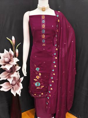  maroon embrodiery silk dress material 4