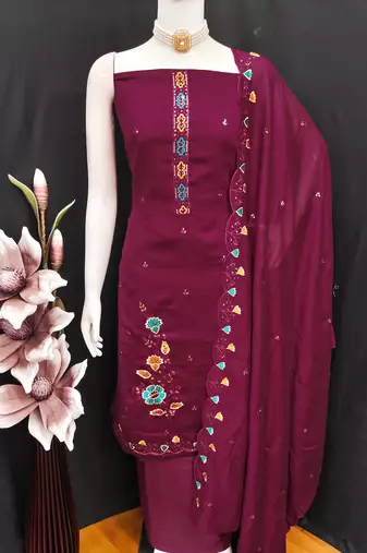  maroon embrodiery silk dress material