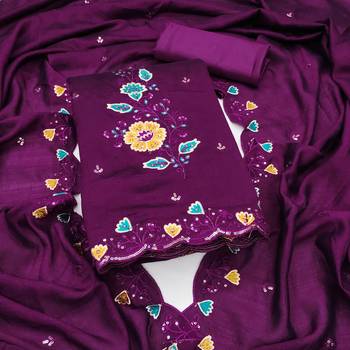 purple embrodiery silk dress material 1