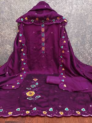  purple embrodiery silk dress material 2