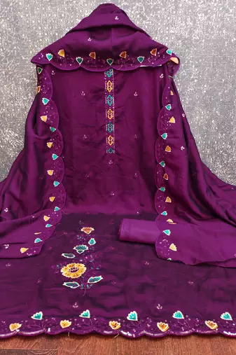  purple embrodiery silk dress material