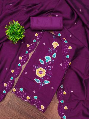  purple embrodiery silk dress material 3