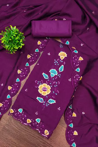  purple embrodiery silk dress material