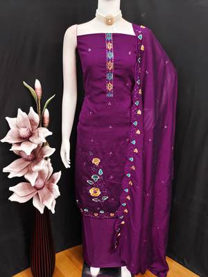  purple embrodiery silk dress material 4