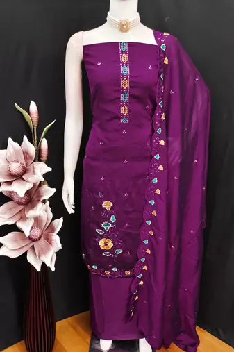  purple embrodiery silk dress material