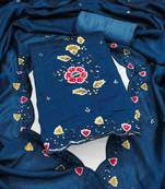 Women's teal blue embrodiery silk dress material