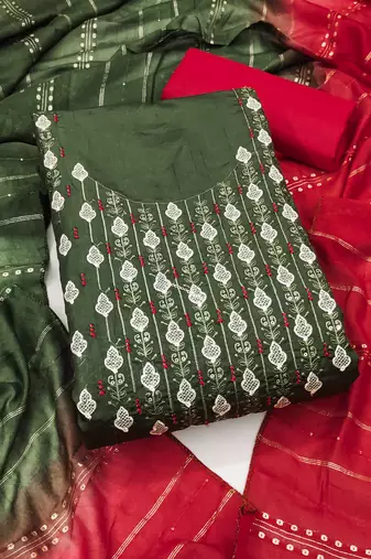 Women's green embrodiery zora silk dress material