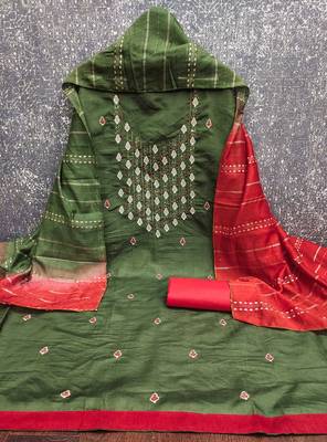 green embrodiery zora silk dress material 2