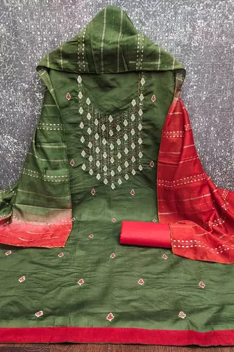  green embrodiery zora silk dress material