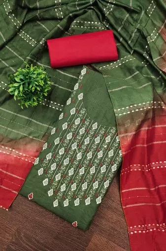  green embrodiery zora silk dress material