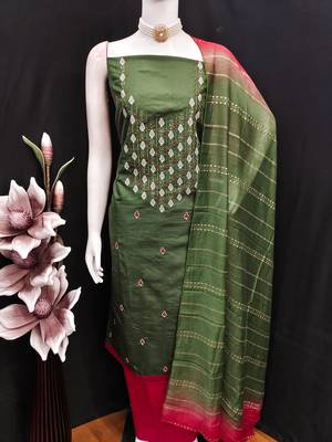  green embrodiery zora silk dress material 4